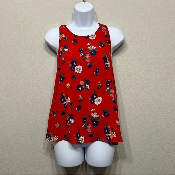 Zara Red Floral Sleeveless Open Back Tie Back/Front Top Blouse Size L - Picture 2 of 5